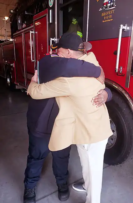 Veteran David Haave sharing the love with local firefighters.